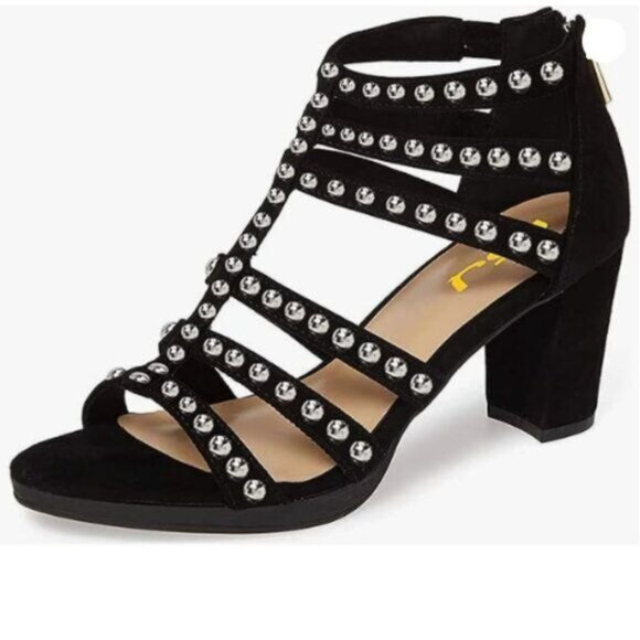 FSJ Women Chunky Mid High Heel Sandals Open Toe T-Strap Pumps Cutout Dress Party - Picture 1 of 7